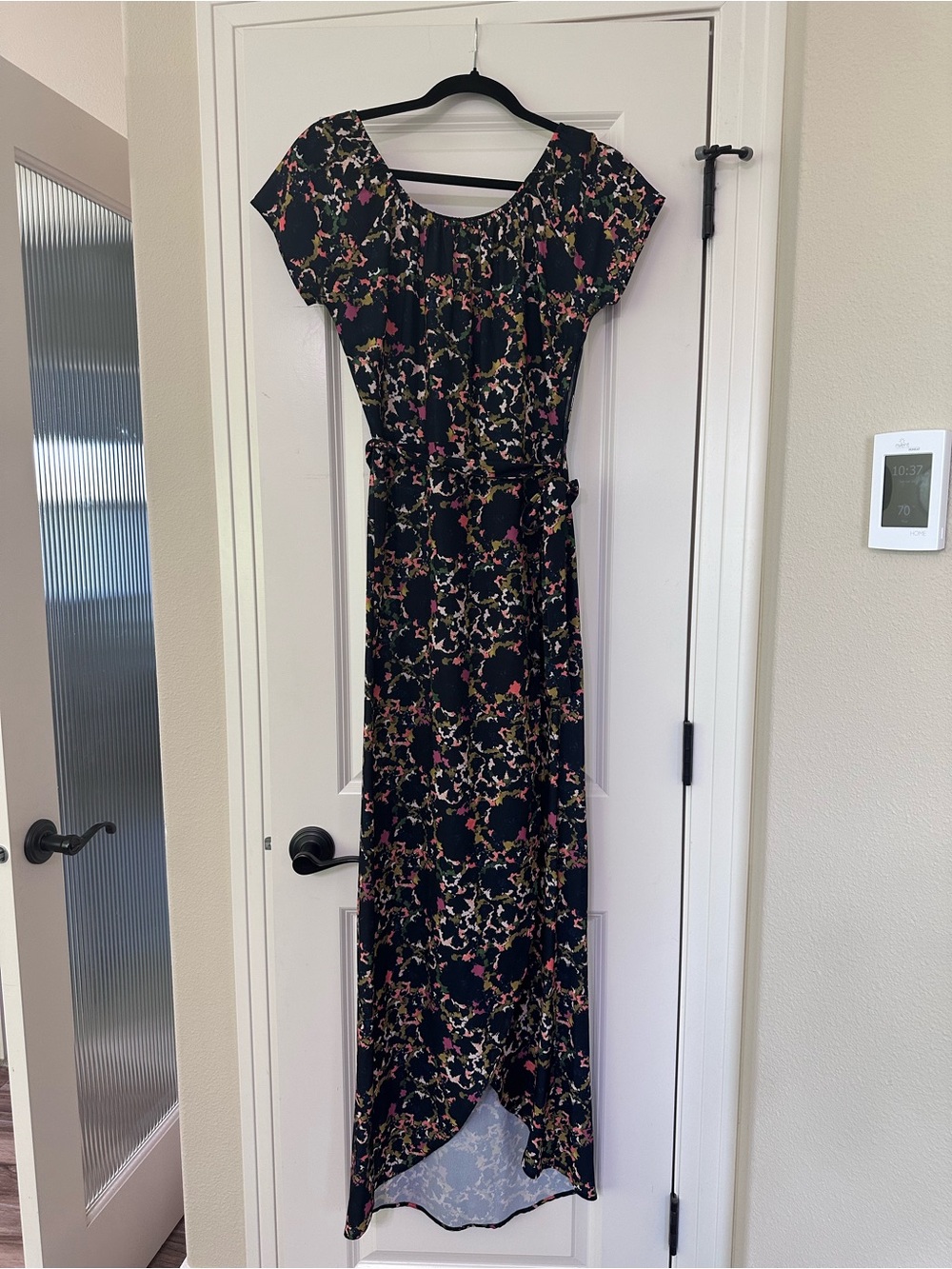 Women's Black Floral Maxi Dress with Belt